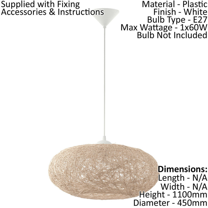 Pendant Ceiling Light Colour White Shade Beige Paper Threads Bulb E27 1x60W Loops