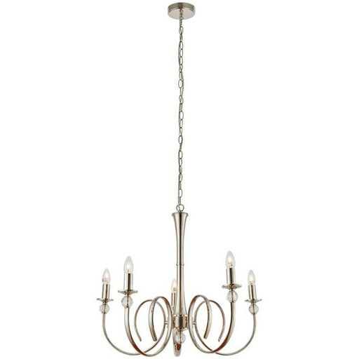 Luxury Hanging Ceiling Pendant Light Bright Nickel & Crystal 5 Lamp Chandelier Loops