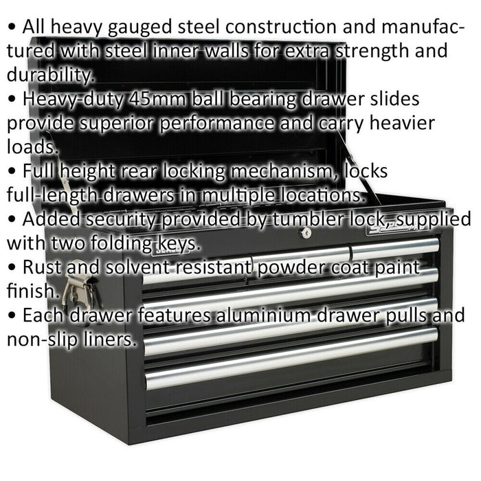 660 x 315 x 375mm BLACK 6 Drawer Topchest Tool Chest Lockable Storage Cabinet Loops