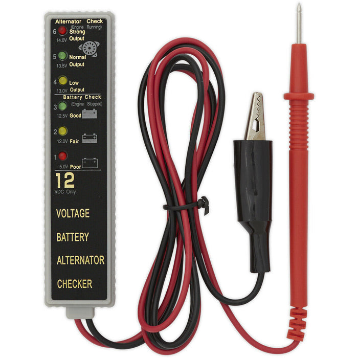 12V Battery & Alternator Tester - LED Indicators - Magnetic Backing - DC Systems Loops