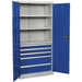 1800mm Double Door Industrial Cabinet - 5 Drawers & 3 Shelves - 3 Point Lock Loops