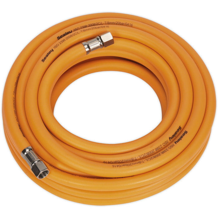 Orange High-Vis Hybrid Air Hose with 1/4 Inch BSP Unions - 10 Metres - 8mm Bore Loops