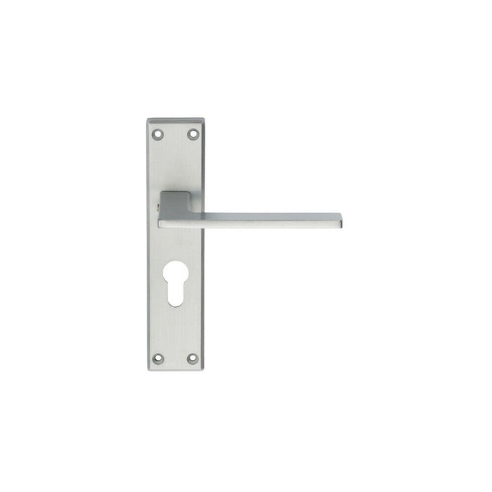 2x Flat Straight Lever on Euro Lock Backplate Handle 180 x 40mm Satin Chrome Loops