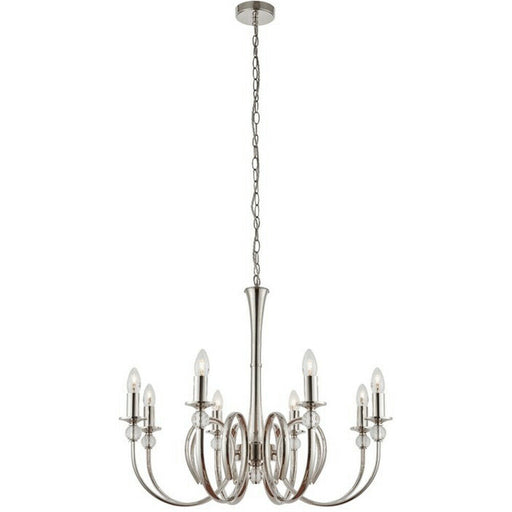 Luxury Hanging Ceiling Pendant Light Bright Nickel & Crystal 8 Lamp Chandelier Loops