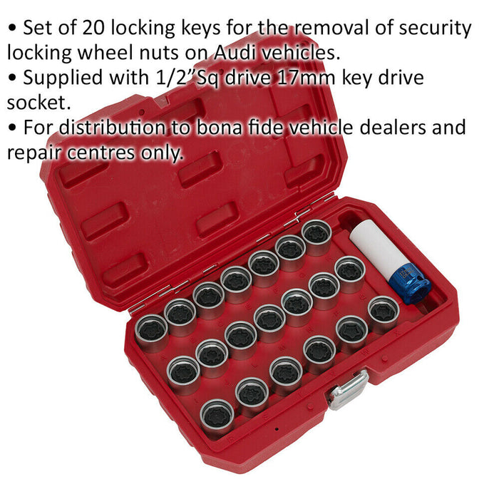 21pc Locking Wheel Nut Key Set - DEALERS & REPAIR CENTRES ONLY - For Audi Loops