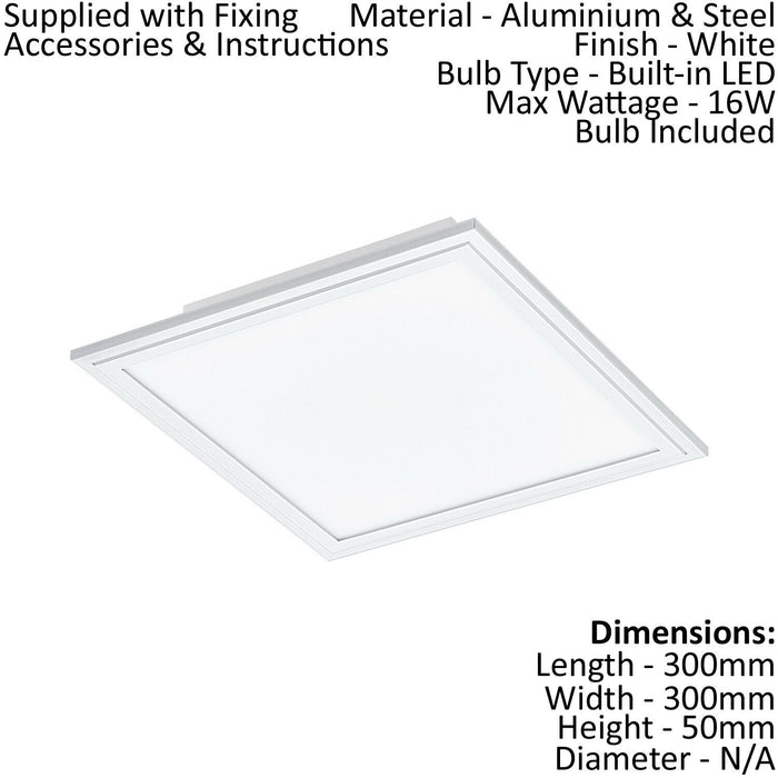 2 PACK Wall / Ceiling Light White Aluminium 300mm Square Panel 16W LED 4000K Loops