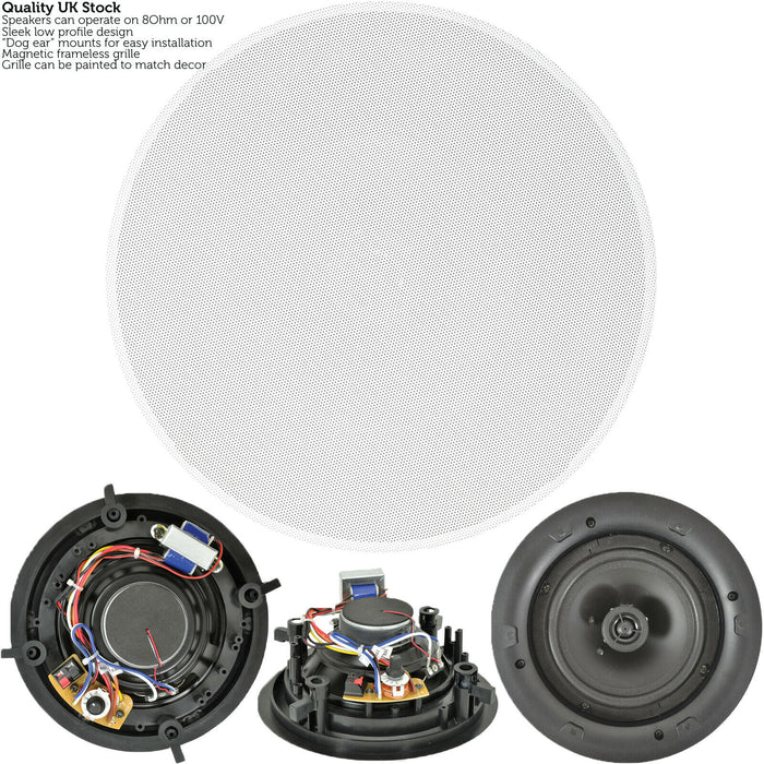 1600W Bluetooth Sound System 8x 100W Slim Ceiling Speaker 8 Zone Mixer Amplifier