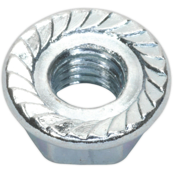 Pack of 100 Zinc Plated Serrated Flange Nut - 1mm Pitch - M6 - DIN 6923 Loops
