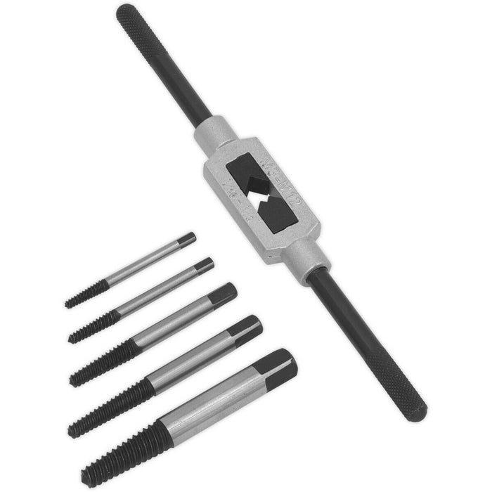 6 Piece Helix Type Screw Extractor Set - Tap Wrench - Alloy Steel - Storage Case Loops