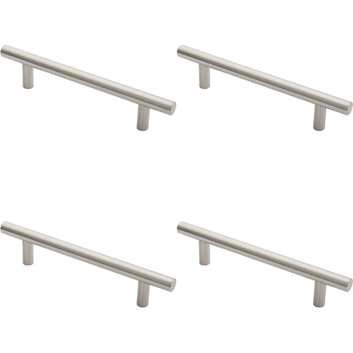 4x Straight T Bar Door Pull Handle 325 x 19mm 225mm Fixing Centres Satin Steel Loops
