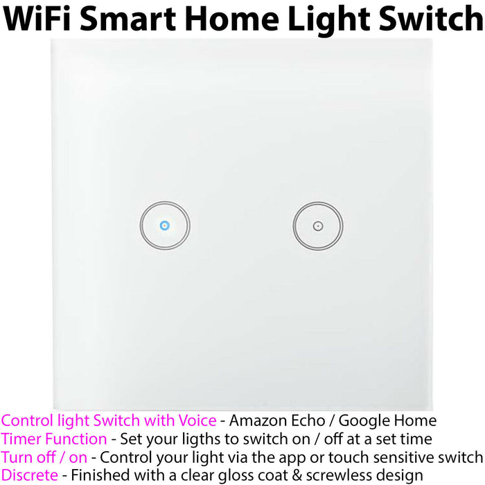 WiFi Light Switch & Bulb 2x 10W B22 Cool White Lamp & Double Wireless Wall Plate Loops
