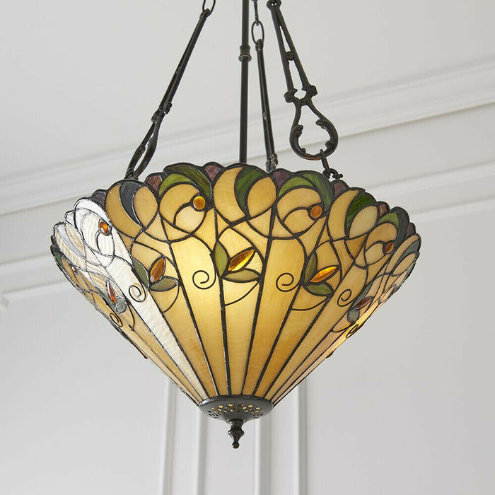 Tiffany Glass Hanging Ceiling Pendant Light Bronze Round Amber Lamp Shade i00128 Loops