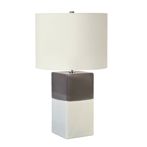 Table Lamp Ceramic Light Grey Faux Silk Shade Cream & Grey Base LED E27 60W Loops