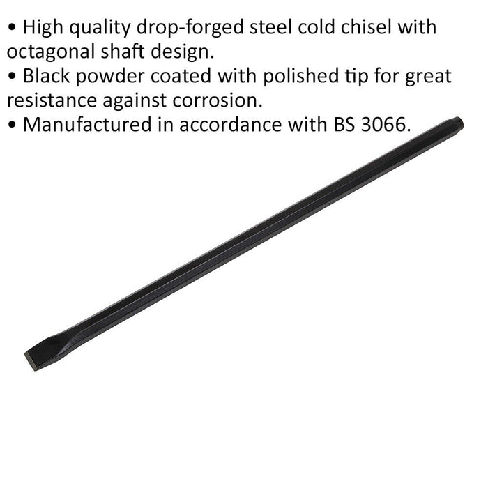 Drop Forged Steel Cold Chisel - 19mm x 450mm - Octagonal Shaft - Metal Chisel Loops