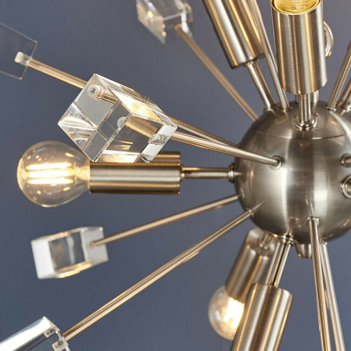 Multi Light Hanging Ceiling Pendant Satin Nickel & Crystal Feature Star Rod Lamp Loops