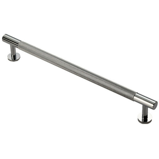 Knurled Bar Door Pull Handle - 274mm x 13mm - 224mm Centres - Polished Chrome Loops