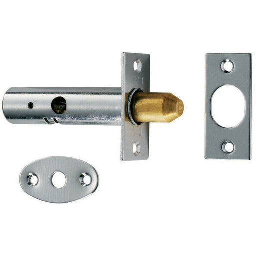 60mm Security Door Rack Bolt 32mm Fixing Centres Polished Chrome Door Latch Loops
