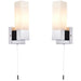 2 PACK IP44 Bathroom Wall Light Chrome & Frosted Glass Modern Rectangle Fitting Loops