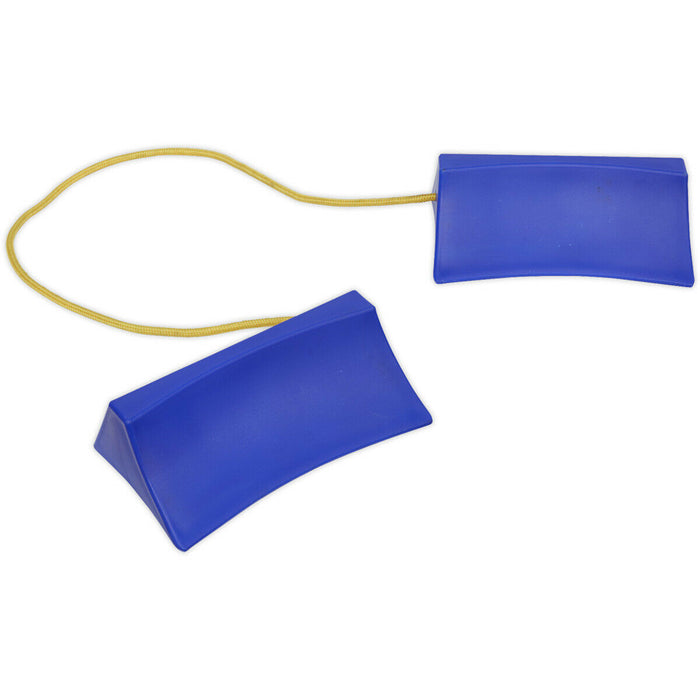 PAIR Plastic Wheel Chocks on Rope - 250g Each - Prevents Vehicle Movement Loops