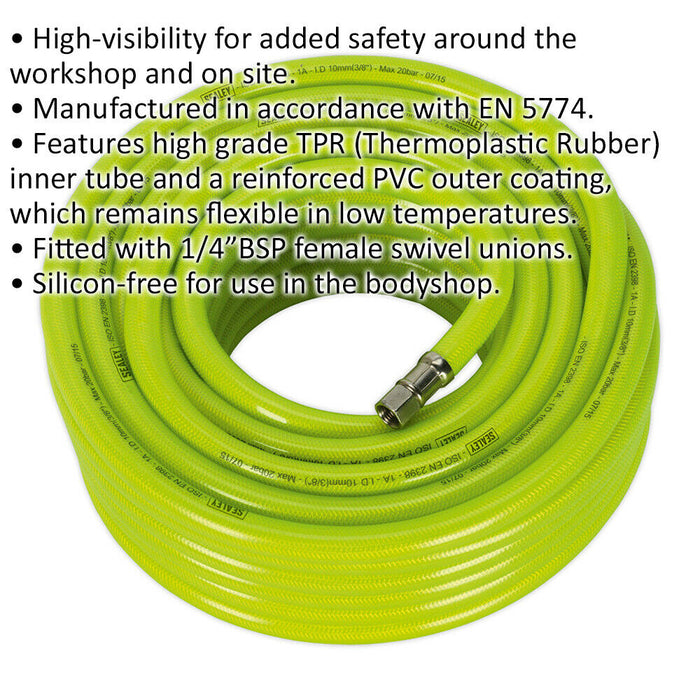 High-Visibility Air Hose with 1/4 Inch BSP Unions - 20 Metre Length - 10mm Bore Loops