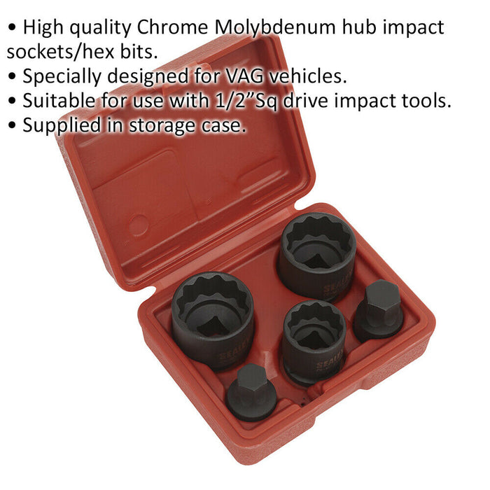 5pc 12 Point Impact Hub Socket & Bit Set - 1/2" Sq Drive - For VAG Vehicles Loops