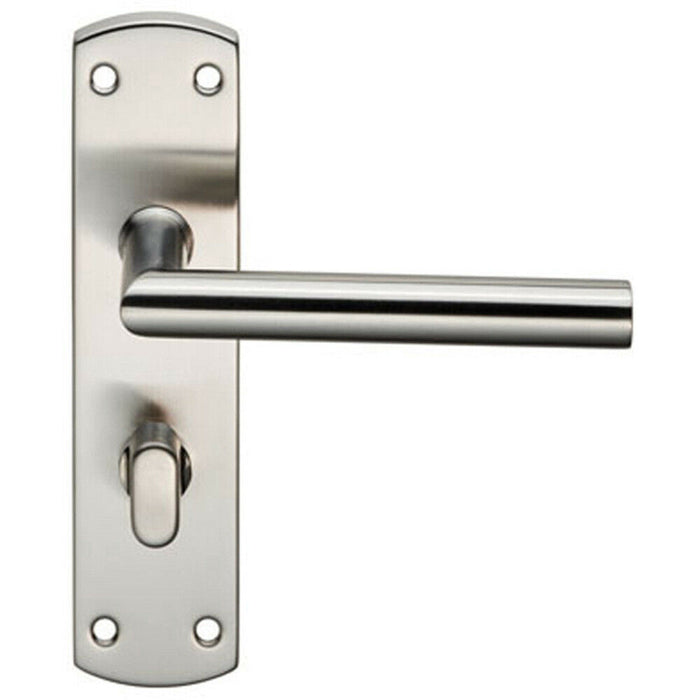 Door Handle & Bathroom Lock Pack Satin Nickel Modern Mitred Round Bar Backplate Loops