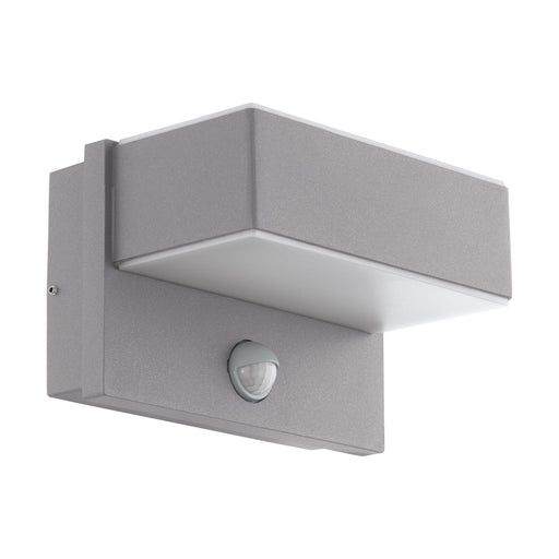 IP44 Outdoor Wall Light & PIR Sensor Silver Steel Square 5.6W Built in LED Loops