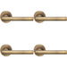 4x PAIR Straight T Bar Handle on Round Rose Concealed Fix Antique Brass Loops