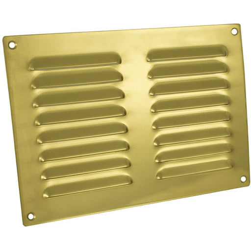 242 x 165mm Hooded Louvre Airflow Vent Polished Brass Internal Door Plate Loops