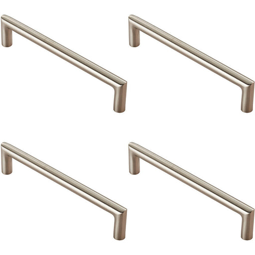 4x Mitred Round Bar Pull Handle 138 x 10mm 128mm Fixing Centres Satin Steel Loops