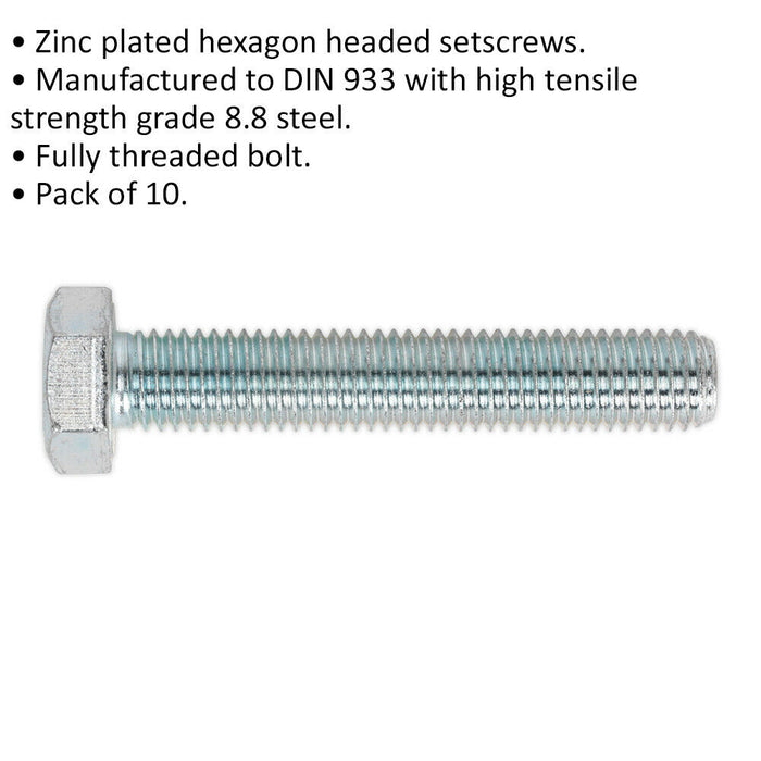 10 PACK HT Setscrew - M14 x 80mm - Grade 8.8 Zinc - Fully Threaded - DIN 933 Loops
