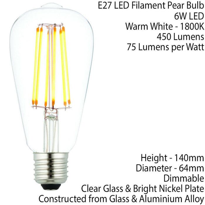 E27 Edison Dimmable LED Light Bulb 6W Warm White 1800K Glass Pear Filament Lamp Loops