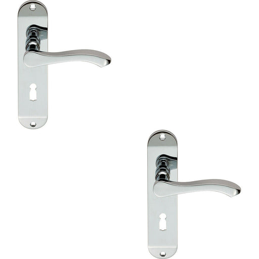 2x PAIR Scroll Lever Door Handle on Lock Backplate 180 x 40mm Polished Chrome Loops