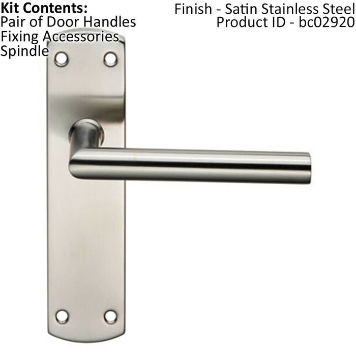 Mitred Lever Door Handle on Latch Backplate 172 x 44mm Satin Steel Loops