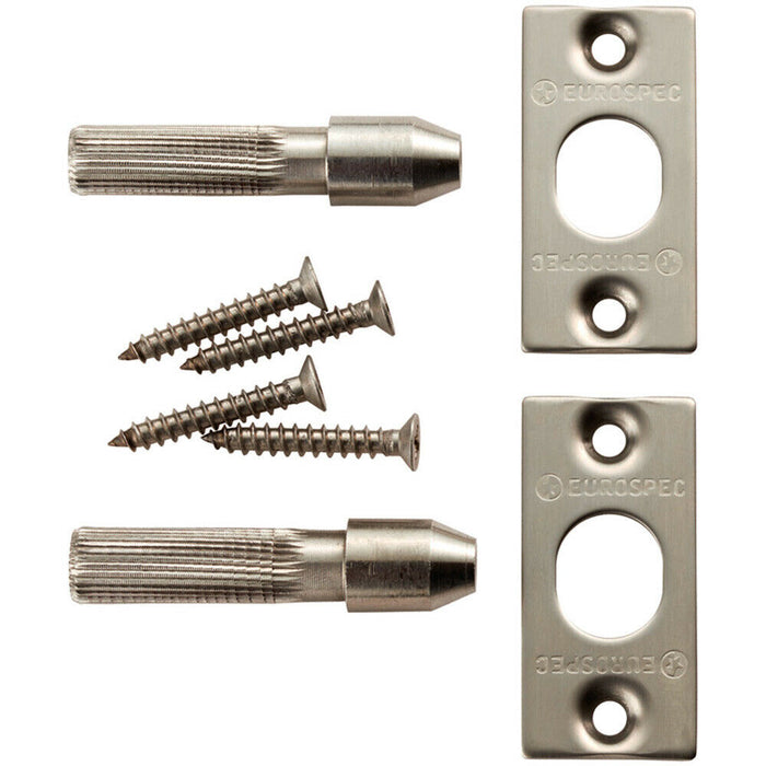 Security Hinge Bolt Set 56 x 13mm Bolt Fixing Plates Satin Stainless Steel Loops