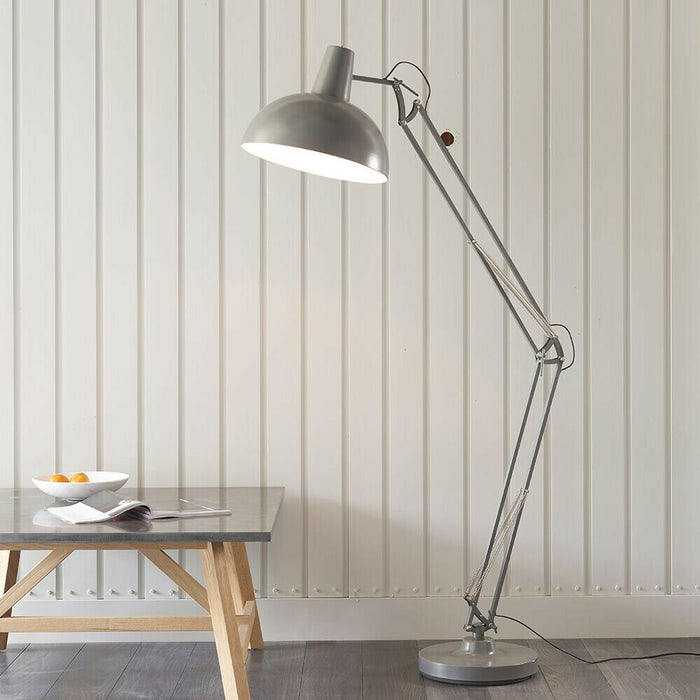1.7m Adjustable Swing Arm Floor Lamp SLATE GREY Free Standing Living Room Light Loops