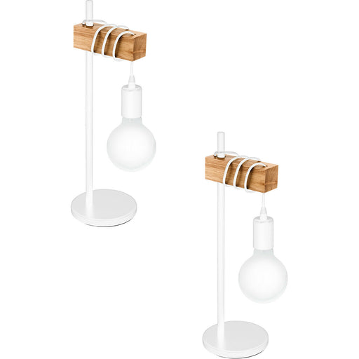 2 PACK Table Lamp Desk Hangman Light White Steel & Wood Arm 1x 10W E27 Loops