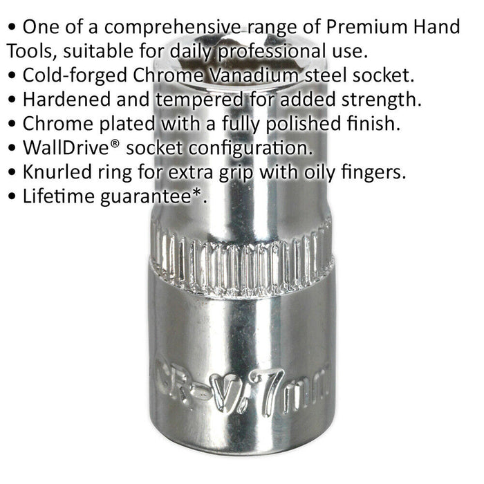 7mm Forged Steel Drive Socket - 1/4" Square Drive - Polished Chrome Vanadium Loops