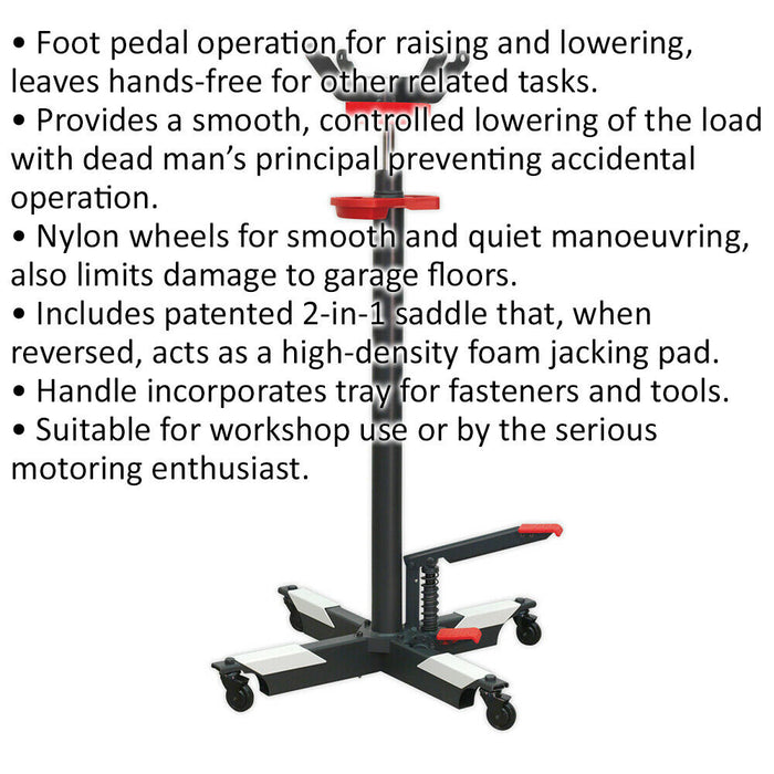 300kg PREMIUM Vertical Transmission Jack - 1990mm Max Height - Foot Pedal Loops