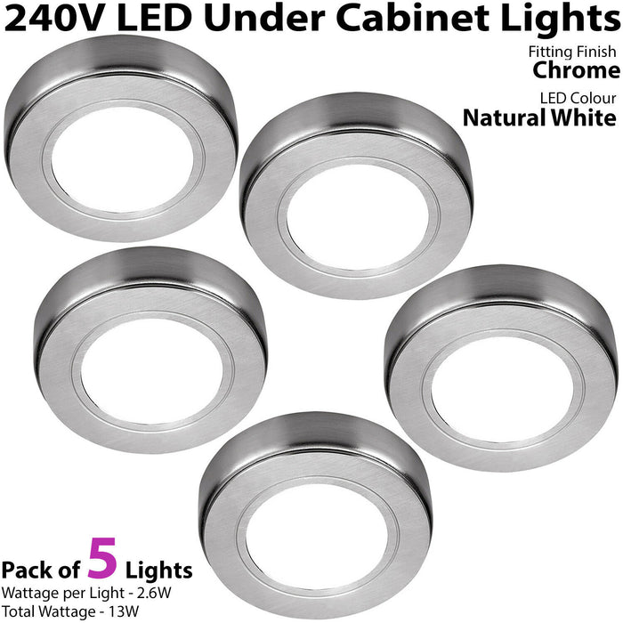 5x LED Kitchen Cabinet Spotlight *240V* NATURAL WHITE Surface Flush Chrome Light Loops