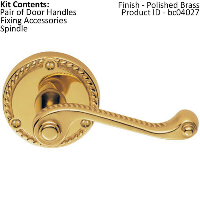 PAIR Georgian Scroll Handle on Round Rose Rope Design Pattern Polished Brass Loops