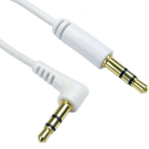 2m 3.5mm Male to Car AUX Plug Stereo White Cable Right Angled 90 Deg Straight Loops