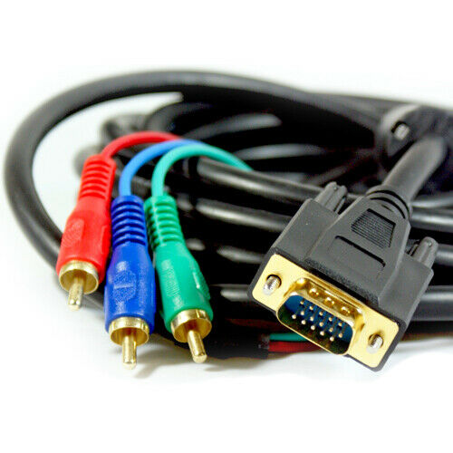 20M VGA SVGA TO 3 RCA YPbPr COMPONENT MALE CABLE LEAD Loops