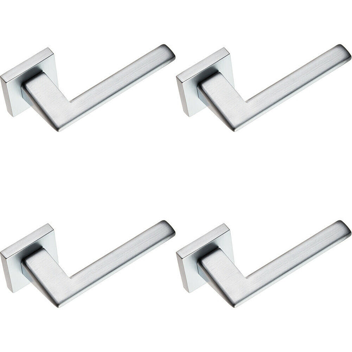 4x PAIR Modern Flat Bar Handle on Square Rose Concealed Fix Satin Chrome Loops