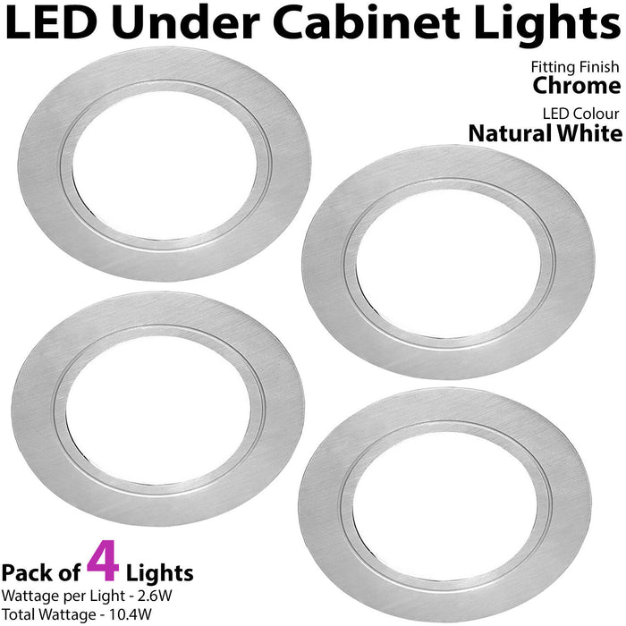 4x 2.6W LED Kitchen Cabinet Spot Light & Driver Flush Chrome Natural Cool White Loops