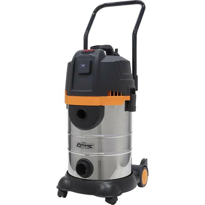 1200W Industrial Wet & Dry Vacuum Cleaner - 30L Bagless Stainless Steel Drum Loops