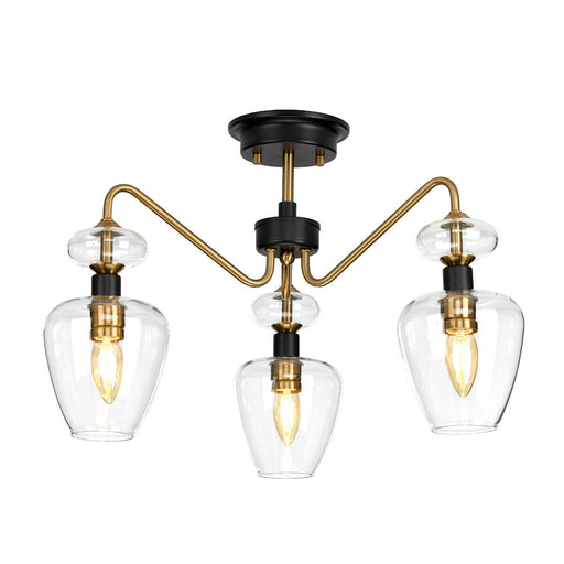 3 Bulb Semi Flush Light Aged Brass Finish Charcoal Black Paint LED E14 40W Loops