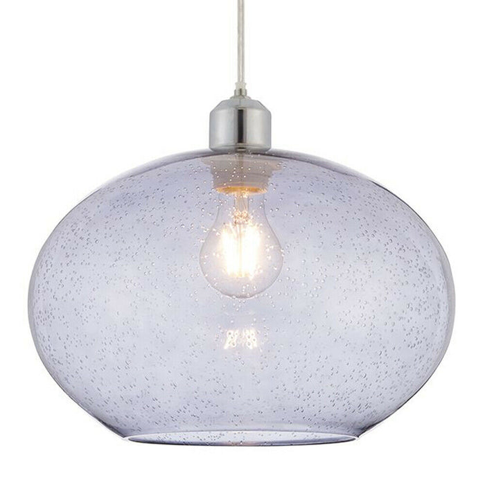 Hanging Ceiling Pendant Light Shade Grey Bubble Glass 300mm Wide Round Bowl Loops