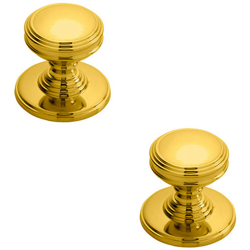 2x Ringed Tiered Cupboard Door Knob 25mm Diameter Polished Brass Cabinet Handle Loops