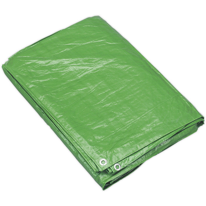 3.66m x 4.88mm Green Tarpaulin - Mould and Mildew Proof - Waterproof Cover Sheet Loops